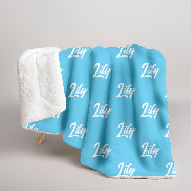 Couverture Sherpa bleu ciel d'hiver avec nom perso (Custom sky blue blanket gift for new mom, Baby shower sky blue personalized blanket, bridal gift,)