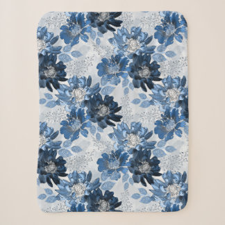 Couverture Sherpa Bleu clair, fleurs bleu foncé sur gris clair