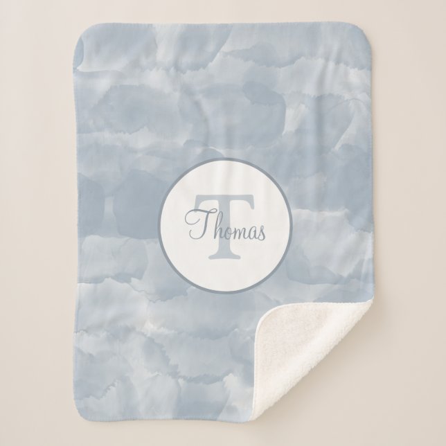 Couverture Sherpa Bleu d'aquarelle Dusty personnalisé (Devant)