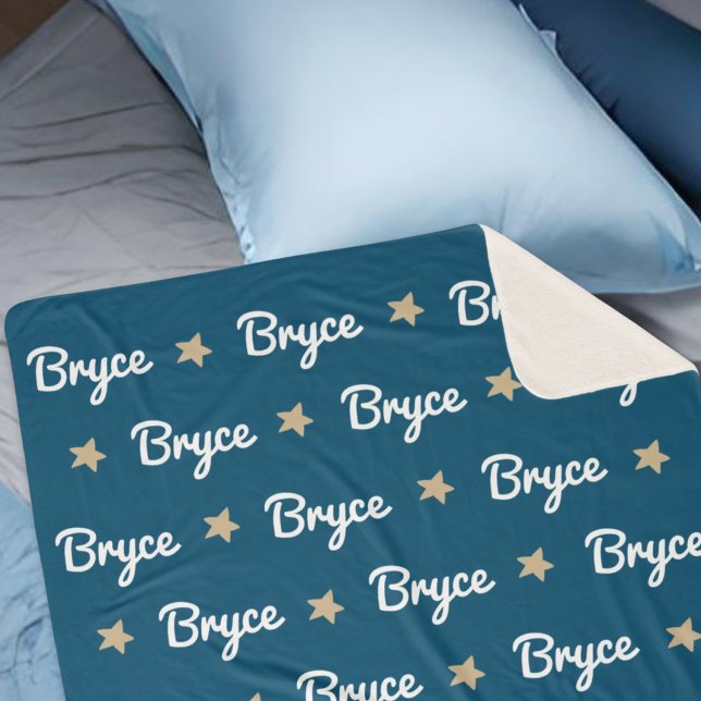 Couverture Sherpa Bleu de marine avec étoiles en bronze Nom répétiti (Créateur téléchargé)