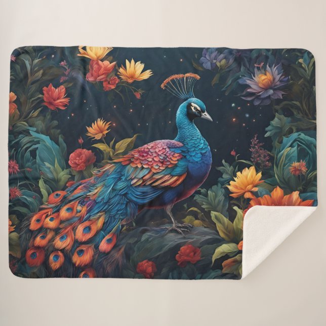 Couverture Sherpa Bleu élégant et gamme Peacock Star Jardin plein (Devant (Horizontal))