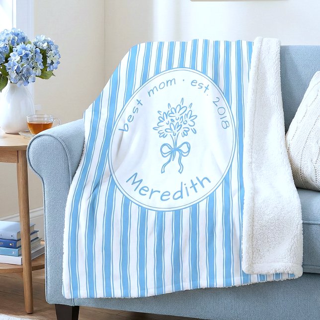 Couverture Sherpa Bleu Fantaisiste à Rayures Blanches Maman Préparée (Créateur téléchargé)