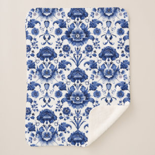 Couverture Sherpa Bleu floral