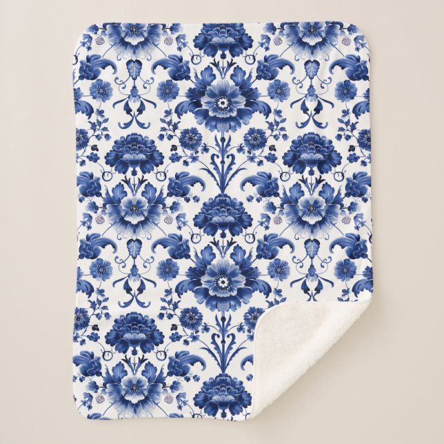 Couverture Sherpa Bleu floral (Devant)
