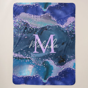 Couverture Sherpa Bleu foncé et violet Parties scintillant Agate océ