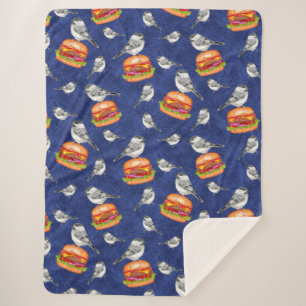 Couverture Sherpa Bleu foncé sur les oiseaux de Cheeseburger en Taho