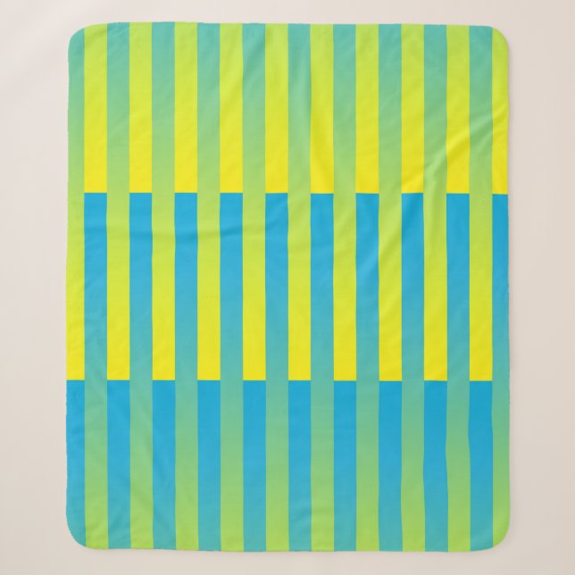 Couverture Sherpa Bleu Jaune Vert Motif Rayé (Devant)