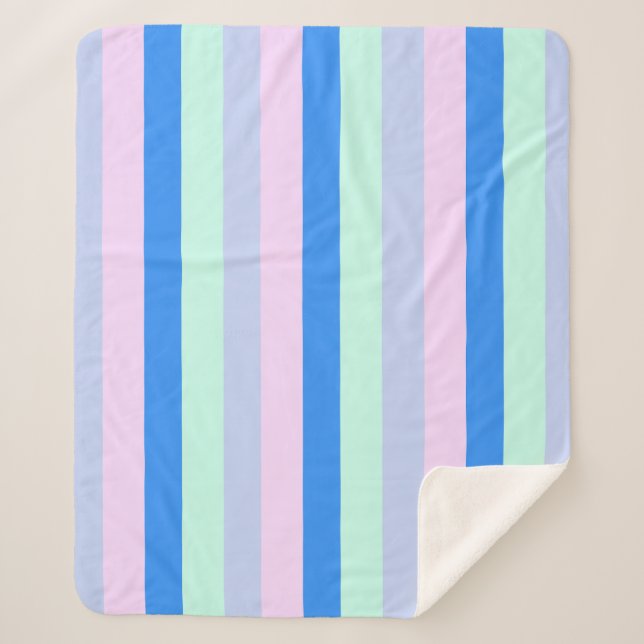 Couverture Sherpa Bleu, lavande, rose et rayures vert menthe pastel (Devant)