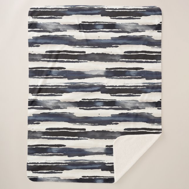 Couverture Sherpa Bleu Marine Rayures Blanches (Devant)