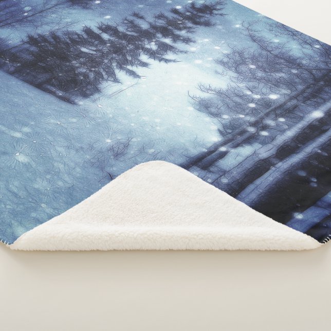Couverture Sherpa Bleu Moonlit Forêt magique Scène d'hiver (3/4)
