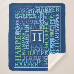 Couverture Sherpa Bleu nommé de nuage de monogramme