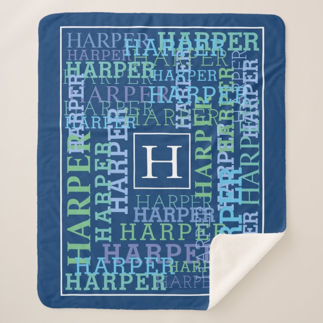 Couverture Sherpa Bleu nommé de nuage de monogramme (Devant)