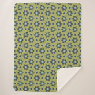 Couverture Sherpa Bleu rétro et marguerites noires sur motif floral 