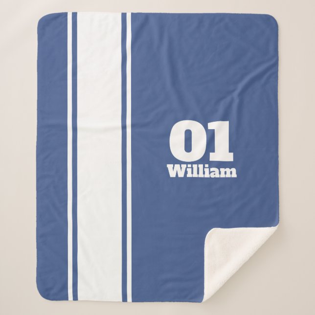 Couverture Sherpa Bleu Sport Strigramme Monogramme Sherpa Blanket (Devant)