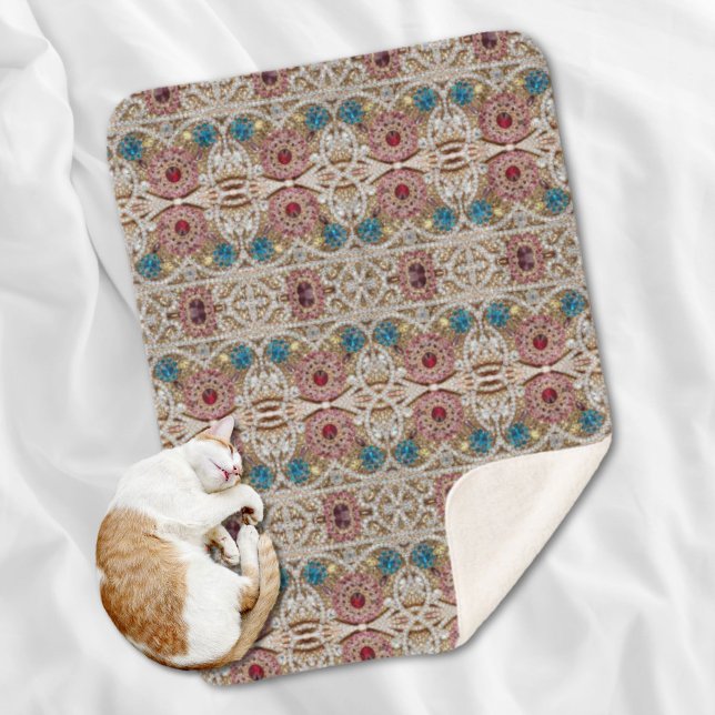 Couverture Sherpa bleu turquoise or bordeaux rose bohème (turquoise blue silver gold burgundy pink bohemian sherpa blanket)