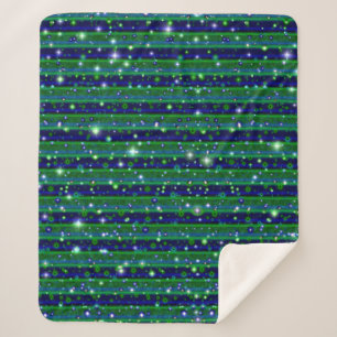Couverture Sherpa Bleu vert rayures avec étoiles et Raindrops