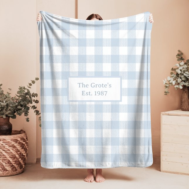 Couverture Sherpa Bleue et Blanche à Carreaux Nom  (Créateur téléchargé)