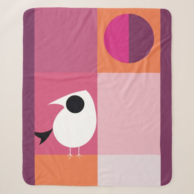 Couverture Sherpa Bloc de couleur ornithologique moderne Pink Orange (Devant)