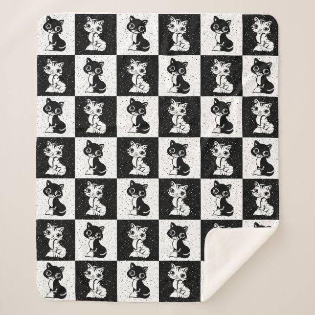 Couverture Sherpa Bloc de monogramme noir blanc pour chat (Devant)