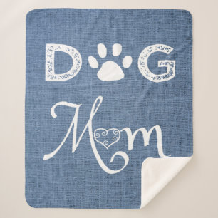 Couverture Sherpa Blue Burlap Chien Maman Sherpa Blanche