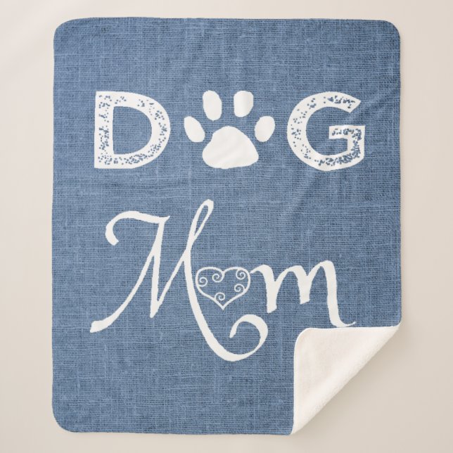 Couverture Sherpa Blue Burlap Chien Maman Sherpa Blanche (Devant)