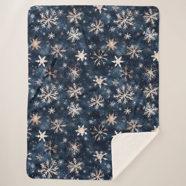 Couverture Sherpa Blue Cream Christmas Snowflakes (Devant)