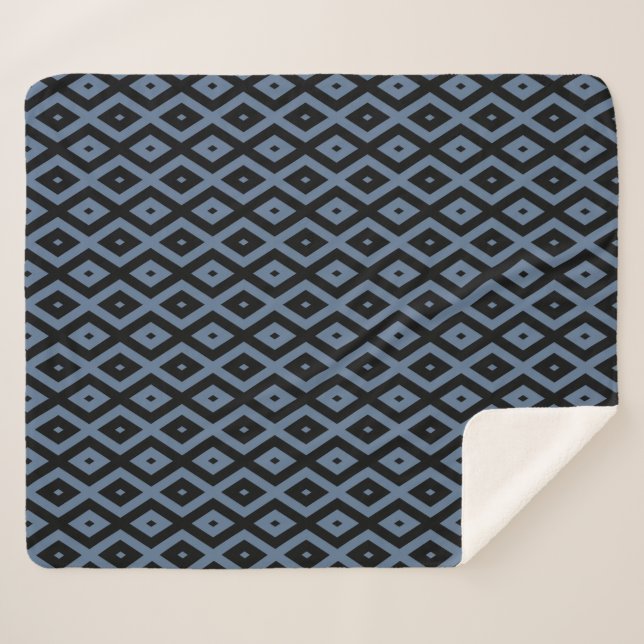 Couverture Sherpa Blue grey and black diamond pattern (Devant (Horizontal))