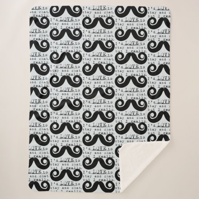 Couverture Sherpa Blue Grey Black Funny Humor I Mustache (Devant)
