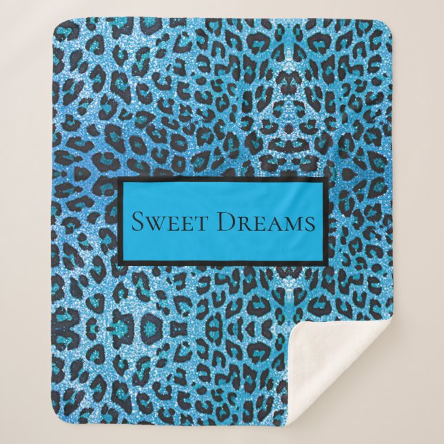 Couverture Sherpa Blue Leopard Faux Sparkle Sweet Dreams Modern Chic (Devant)