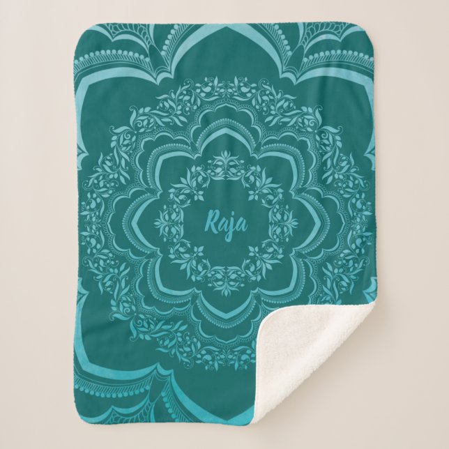 Couverture Sherpa Blue Mandala on a Dark Green Background (Devant)