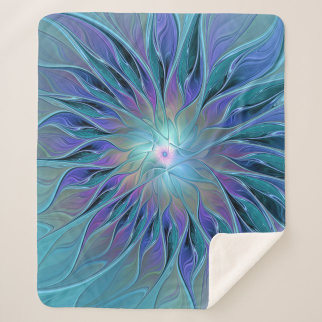 Couverture Sherpa Blue Purple Flower Dream Abstrait Fractal Art (Devant)