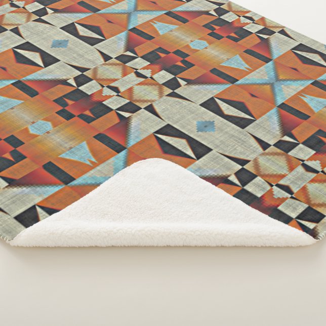 Couverture Sherpa Blue Red Orange Taupe Brown Black Tribal Art (3/4)