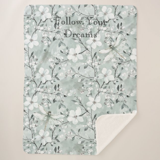 Couverture Sherpa Blue White Floral Dragonflies (Devant)