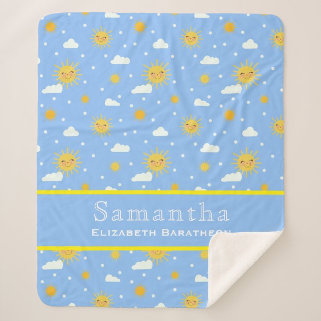 Couverture Sherpa Blue & Yellow Sunshine Sky Nom personnalisé (Devant)