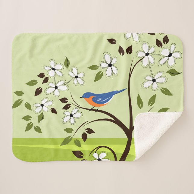 Couverture Sherpa Bluebird Est Sur Flower Tree (Devant (Horizontal))