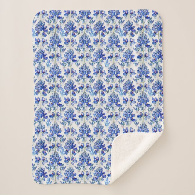 Couverture Sherpa Bluebonnet Floral Pattern Blue and White (Devant)