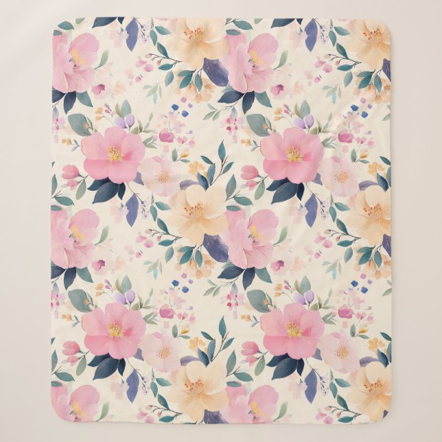 Couverture Sherpa Blush & Bloom Cosy Pastel Floral Elegance (Devant)