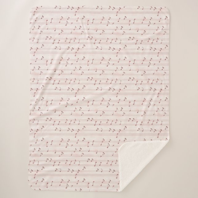 Couverture Sherpa Blush Rose Brun Notes de Musique   (Devant)