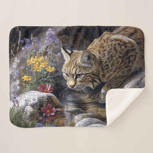 Couverture Sherpa Bobcat avec art Pittoresque Fleur sauvage (Devant (Horizontal))