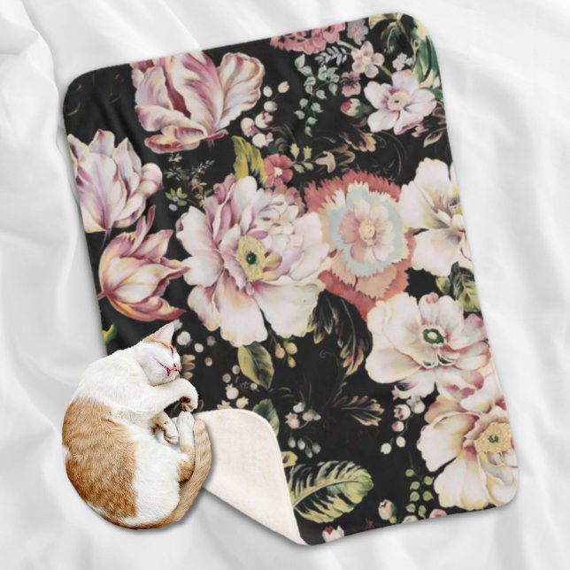 Couverture Sherpa bohème chic rose pâle fleurs sombres floral (bohemian chic blush pink flowers dark floral sherpa blanket)