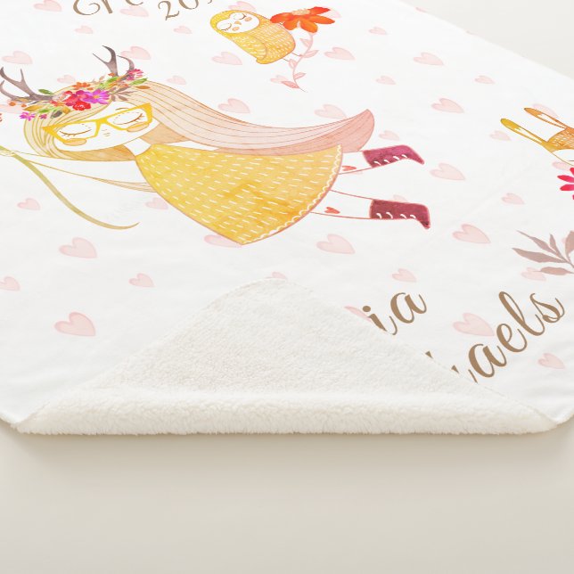 Couverture Sherpa Boho Amour Petite Fille Hibou Lapin Date Nom (3/4)