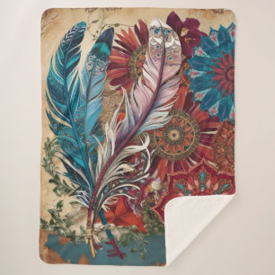 Couverture Sherpa Boho Chic Mystérieux Mandala Feather