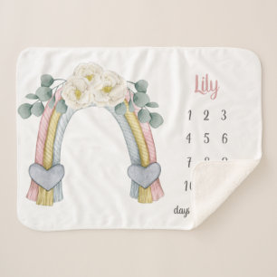 Couverture Sherpa Boho Floral Fiber arc-en-ciel Milestone Baby