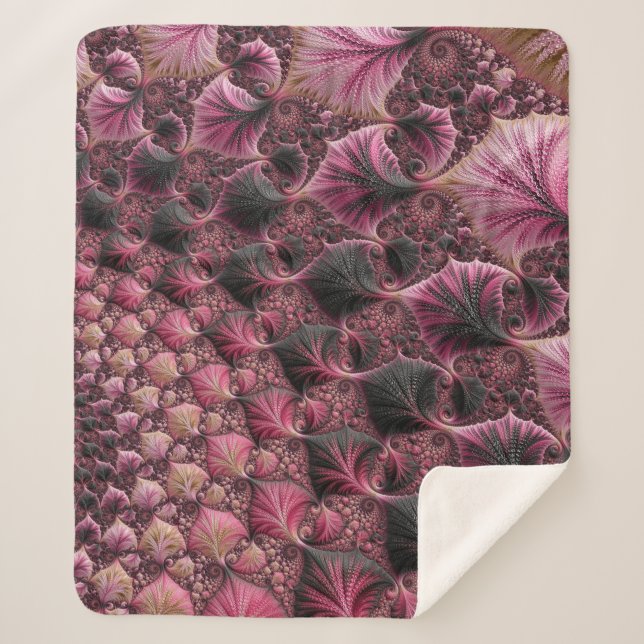 Couverture Sherpa Boho Funky Eclectique Rose Noir Abstrait Fractal (Devant)