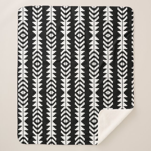 Couverture Sherpa Boho géométrique noir et blanc (Devant)