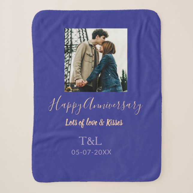Couverture Sherpa Boho moderne heureux anniversaire ajouter nom bleu (Devant)