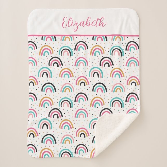 Couverture Sherpa Boho Monogramme Rainbows rose Turquoise orange (Devant)