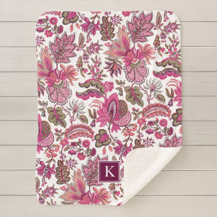 Couverture Sherpa Boho rose Vintage Monogramme floral