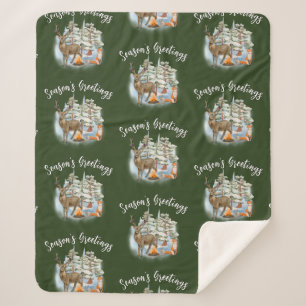 Couverture Sherpa Bois Animaux de Noël Moyen Sherpa Blanket
