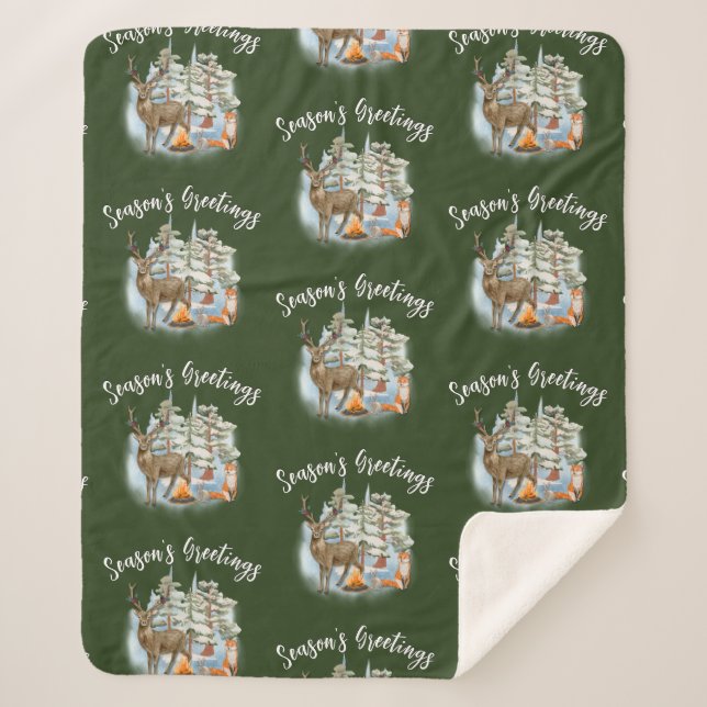 Couverture Sherpa Bois Animaux de Noël Moyen Sherpa Blanket (Devant)